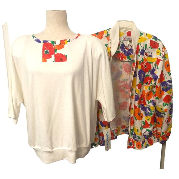 NOS Vtg ROBBIE SPORT Womens Sz 16 2pc Set Jacket & Blouse Bright Floral Colorful - Picture 4 of 14